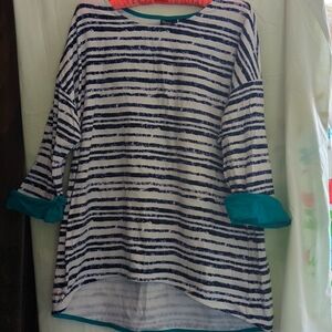 Dark blue, teal and white shirt
